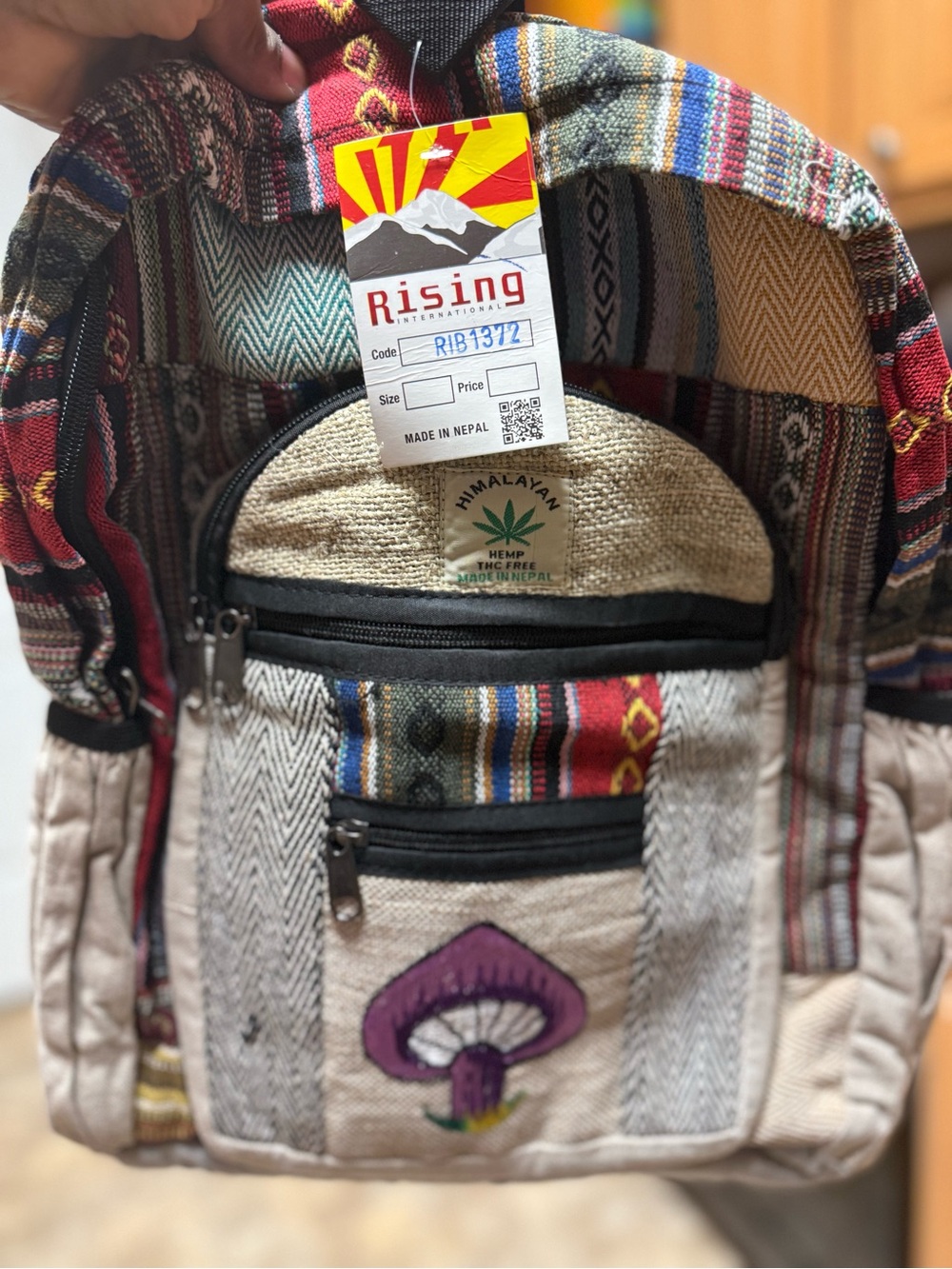 Rising International Himalayan Hemp Mushroom Backpack Nepal NWT